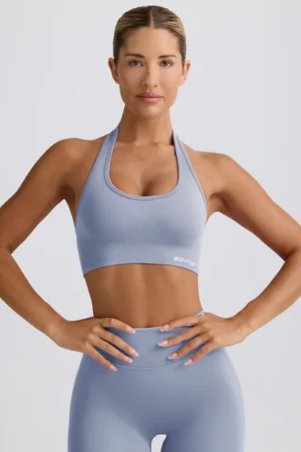 Define Luxe halterneck-sports-BH i blågrå