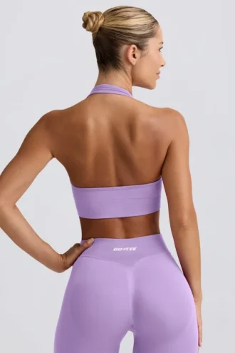 Define Luxe sports-BH med halterneck i lilla