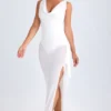 Deva Ruffle-Trim Cowl-Neck Midaxi-kjoler i hvitt