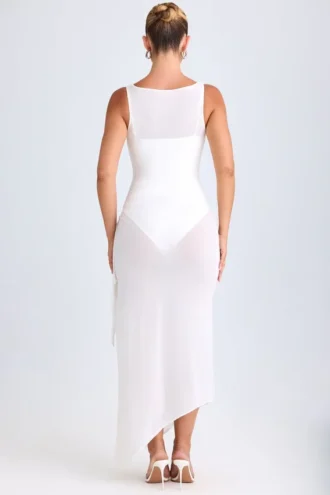 Deva Ruffle-Trim Cowl-Neck Midaxi-kjoler i hvitt
