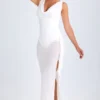 Deva Ruffle-Trim Cowl-Neck Midaxi-kjoler i hvitt