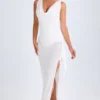 Deva Ruffle-Trim Cowl-Neck Midaxi-kjoler i hvitt