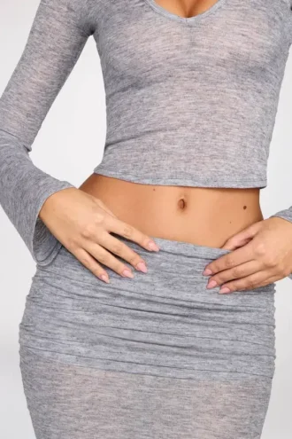 Diana gjennomsiktig jersey-maxi-skjørt med lav midje og drapering i grått