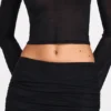 Diana gjennomsiktig jersey-maxi-skjørt med lav midje og drapering i svart
