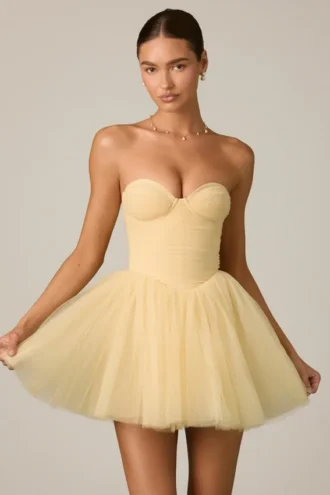 Dottie Tulle Corset Minikjole i gult