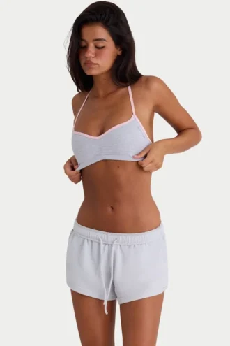 Elastiske minishorts i børstet jersey i tåkegrå