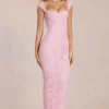Elisa maxi-kjole med hjerteutringning i Blossom Pink