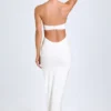 Elisana Modal Lace-Trim Halterneck Maxi Kjole i hvitt