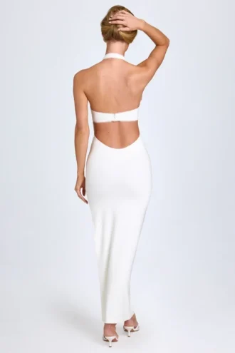 Elisana Modal Lace-Trim Halterneck Maxi Kjole i hvitt