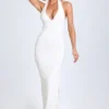 Elisana Modal Lace-Trim Halterneck Maxi Kjole i hvitt