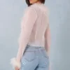 Elisia Feather Trim Sheer Top i elfenben