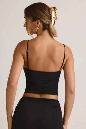 Elma Modal V-hals rynket camisole-top i svart