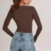 Elodie Modal Plunge langermet Bodyer i sjokoladebrun
