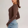 Elodie Modal Plunge langermet Bodyer i sjokoladebrun