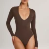 Elodie Modal Plunge langermet Bodyer i sjokoladebrun