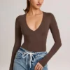 Elodie Modal Plunge langermet Bodyer i sjokoladebrun
