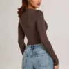 Elodie Modal Plunge langermet Bodyer i sjokoladebrun
