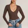 Elodie Modal Plunge langermet Bodyer i sjokoladebrun