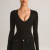 Elodie Modal Plunge langermet Bodyer i svart