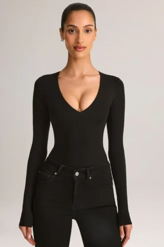 Elodie Modal Plunge langermet Bodyer i svart