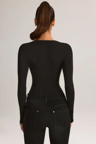 Elodie Modal Plunge langermet Bodyer i svart