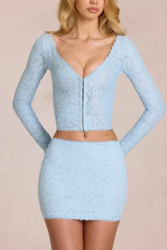 Elowise Lace Mini Skjørt i Powder Blue