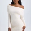 Elsa Modal Off-Shoulder Ruched Mini Kjoler i elfenben
