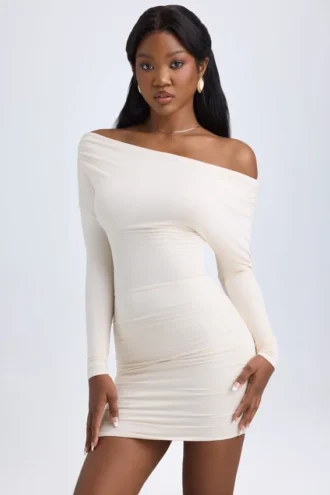 Elsa Modal Off-Shoulder Ruched Mini Kjoler i elfenben