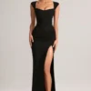 Elva Modal Sweetheart-Neck Cowl-Waist Maxi Kjole i svart