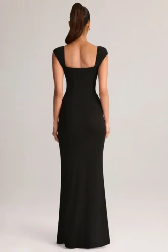 Elva Modal Sweetheart-Neck Cowl-Waist Maxi Kjole i svart