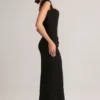 Elva Modal Sweetheart-Neck Cowl-Waist Maxi Kjole i svart