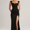 Elva Modal Sweetheart-Neck Cowl-Waist Maxi Kjole i svart
