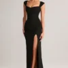 Elva Modal Sweetheart-Neck Cowl-Waist Maxi Kjole i svart