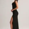 Elva Modal Sweetheart-Neck Cowl-Waist Maxi Kjole i svart