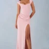Elva Modal Sweetheart-Neck Cowl-Waist Maxi Kjoler i Blush Pink
