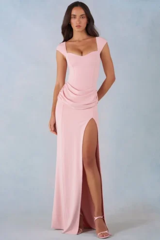 Elva Modal Sweetheart-Neck Cowl-Waist Maxi Kjoler i Blush Pink