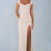 Elva Modal Sweetheart-Neck Cowl-Waist Maxikjoler i Ivory