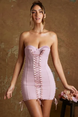 Emira snørbar korsett-bandeau-minikjole i mauve