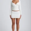 Cali Modal Ruched Mid-Rise Mini Skjørt i hvit