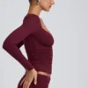 Emry Modal Ruched Langermet Top i Plomme