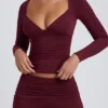 Emry Modal Ruched Langermet Top i Plomme