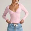 Emry Modal Ruched langermet topp i babyrosa