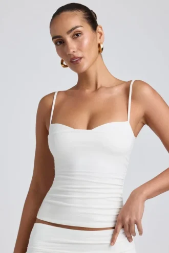 Esme Modal Ruched Layered Tank Top i hvitt