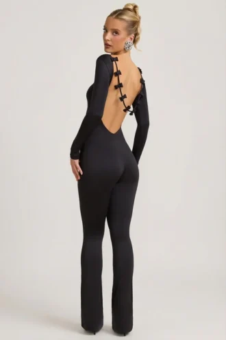 Eulalie Slinky Jersey Jumpsuit med sløyfe i svart