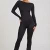 Eulalie Slinky Jersey Jumpsuit med sløyfe i svart