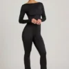 Eulalie Slinky Jersey Jumpsuit med sløyfe i svart