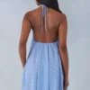 Evania halterneck babydoll minikjole i blå prikkete mønster