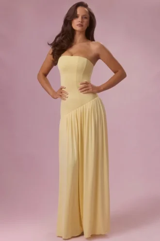 Evelina Jersey Strapless Gown i smørgul