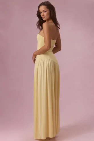 Evelina Jersey Strapless Gown i smørgul
