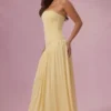 Evelina Jersey Strapless Gown i smørgul